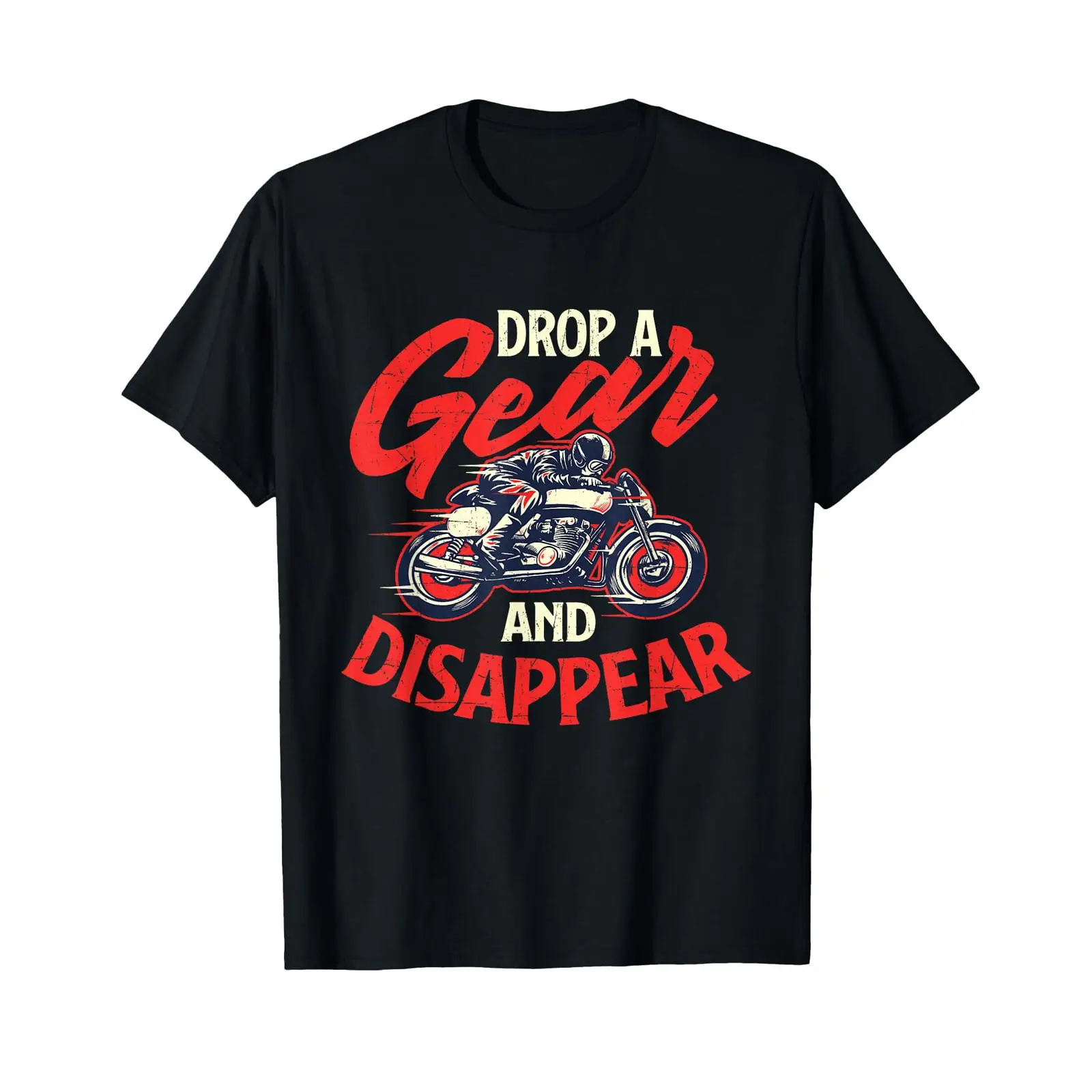 Motorcycle Gear Wash - ドロップ・ア・ギア・アンド・ディスアピアランス バイカー・モーターサイクル・ライダー・レーシングTシャツ ヴィンテージウォッシュ加工 通気性のあるトップス 日常着 ソフトカジュアル