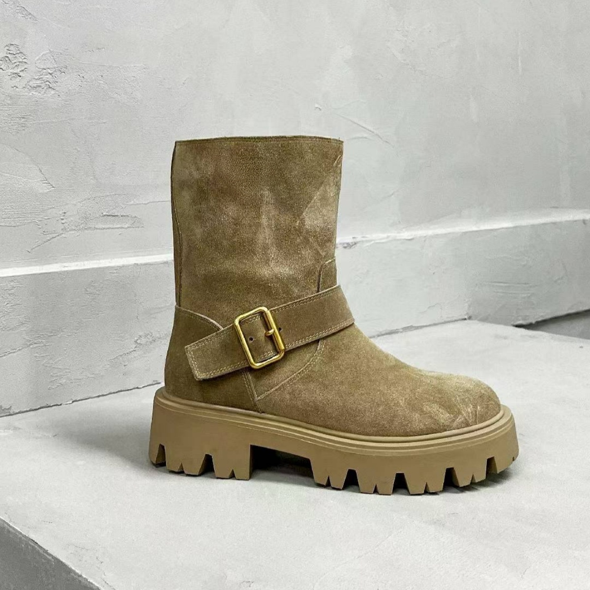 Motorcycle Gear Boots - 2026年高品質ラウンドヘッド厚底ギアミッドバレルブーツ（女性用）--hb822
