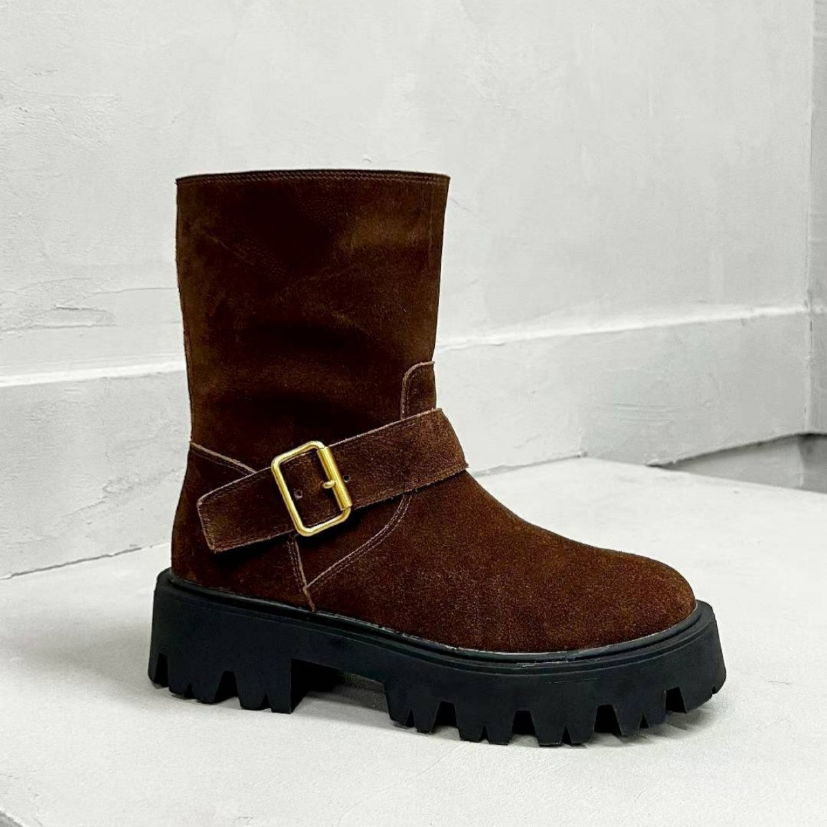 2026年高品質ラウンドヘッド厚底ギアミッドバレルブーツ（女 - Motorcycle Gear Boots のレビューと価格