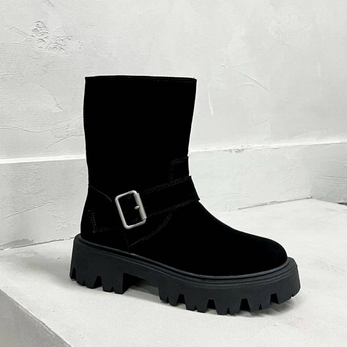 2026年高品質ラウンドヘッド厚底ギアミッドバレルブーツ（女 - Motorcycle Gear Boots のレビューと価格