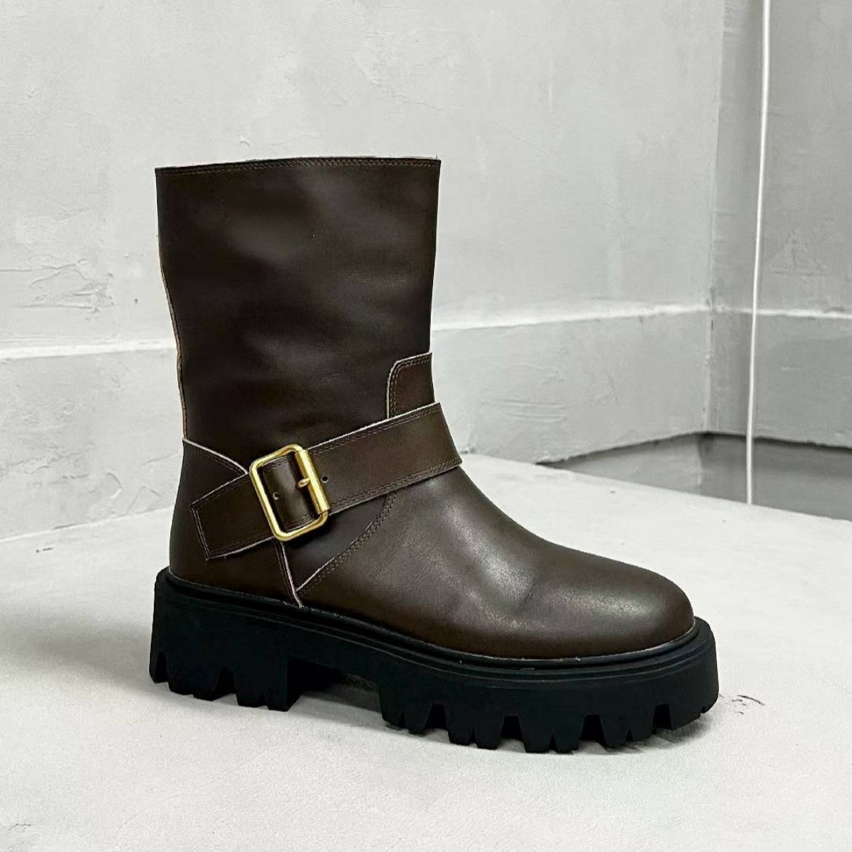2026年高品質ラウンドヘッド厚底ギアミッドバレルブーツ（女 - Motorcycle Gear Boots のレビューと価格